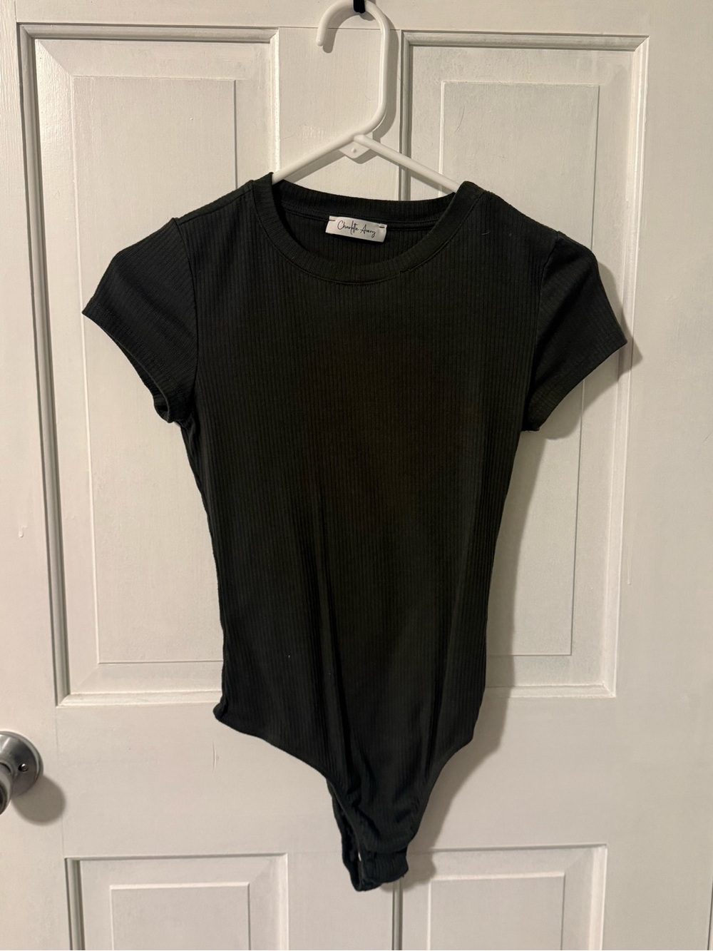 Ribbed Dark Green Short-Sleeve Bodysuit - Charolette Avery